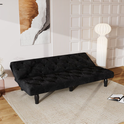 Évolution du canapé au lit: le canapé-lit en velours noir de 66 po se transforme parfaitement, idéal pour les salons, les appartements et les chambres à coucher
