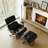 Mid Century Modern Leather Lounge Chair and Ottoman Set, Solid Wood Accent Chair with Aluminum Alloy Base, Upholstered Chaise Lounge Chair for Living Room, Office or Reading Nook-1160804678