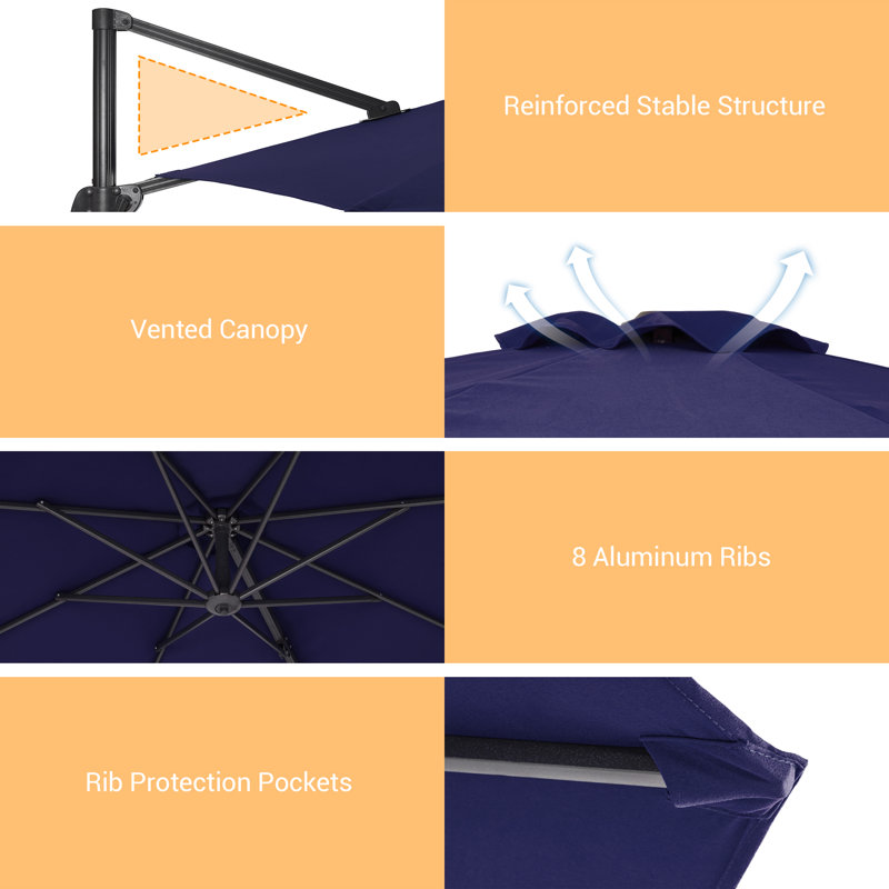 Parasol en porte-à-faux 132 po Rocelyn, Bleu marine