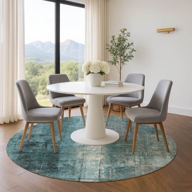 Premium Machine Washable Mouton AMF1980 Abstract Rug, Round 8'