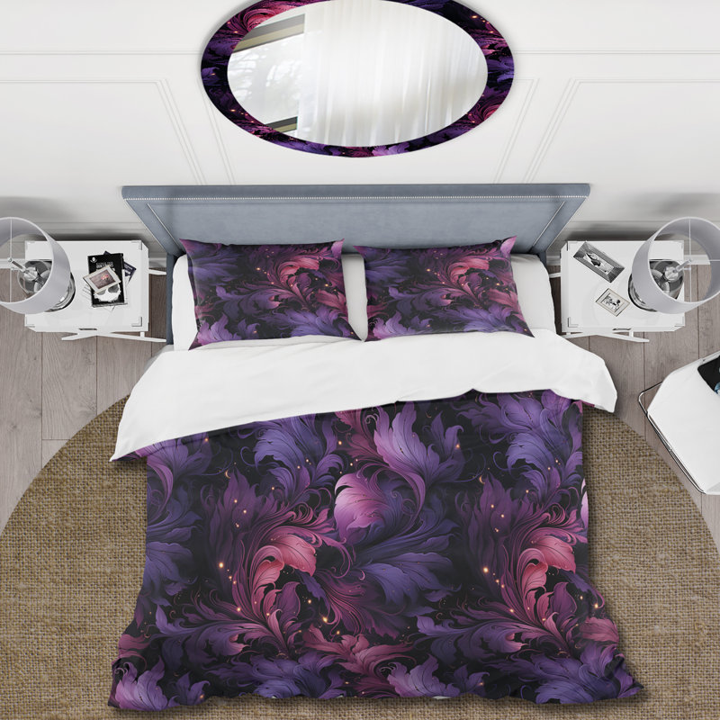 Floral Duvet Cover Set, Twin Duvet Cover + 2 Standard Shams, Mystic Twilight Moody Patterns I