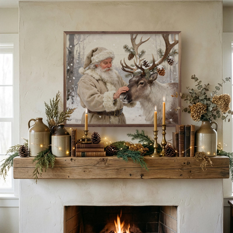 Santa And His Decorated Reindeer, H 24 po x l 30 po