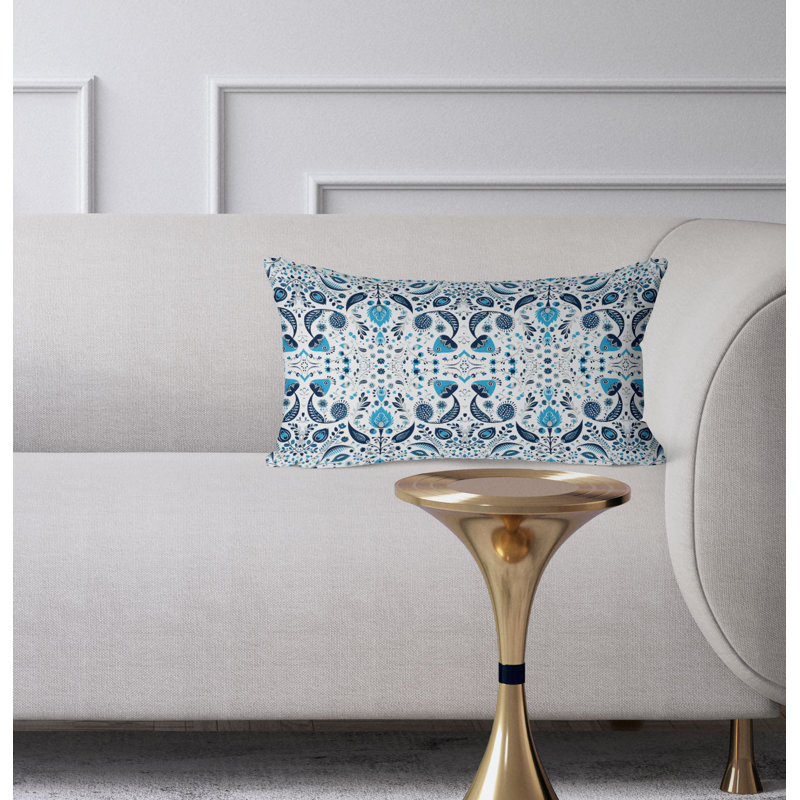 Flowering Meadows  Rectangular Throw Pillow, Blue/White