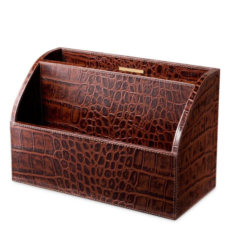 Desk Set Scaleo Croco Embossed Antique Brown Leather Set Of 3