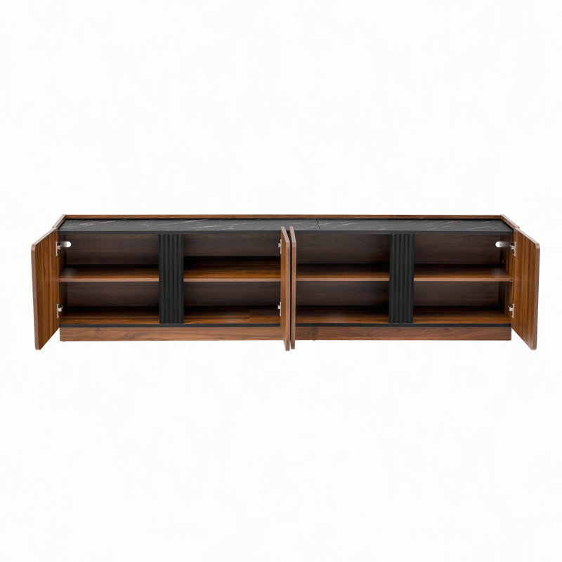 Armoire de rangement moderne avec coins arrondis, plateau contrastant en marbre et tablettes intérieures réglables, Brown
