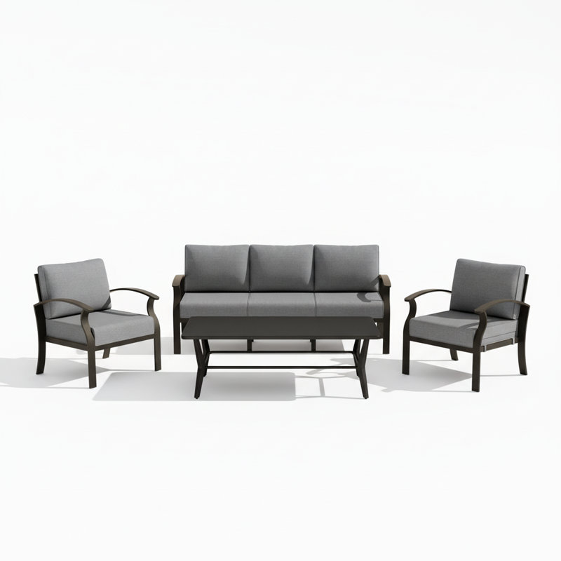 5-Person Outdoor Conversation Set Aluminum Patio Sofa With Square Coffee Table, Gray
