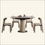 Ensemble de table de salle à manger rétractable Rock Slab, table moderne extensible 5 pièces avec 4 pieds en bois et base revêtue de cuir, ensemble de cuisine compact pour petits appartements-1563686930