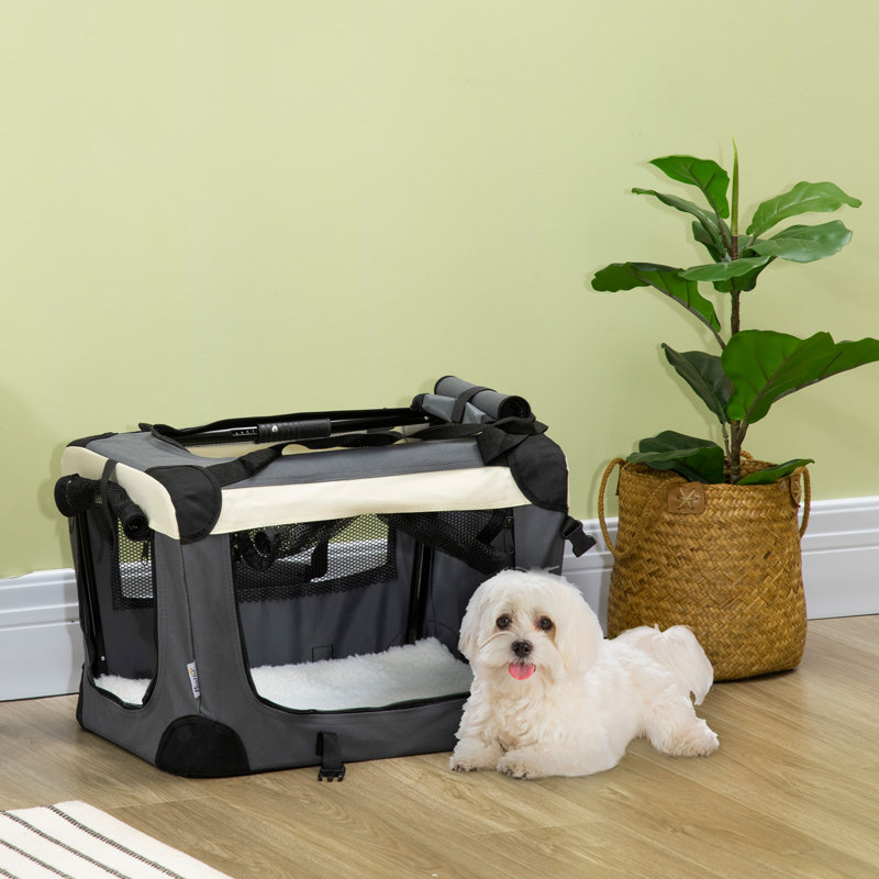 Collapsible Pet Carrier with 3 Doors, Grey, 35cm H x 50.5cm W x 33.5cm D
