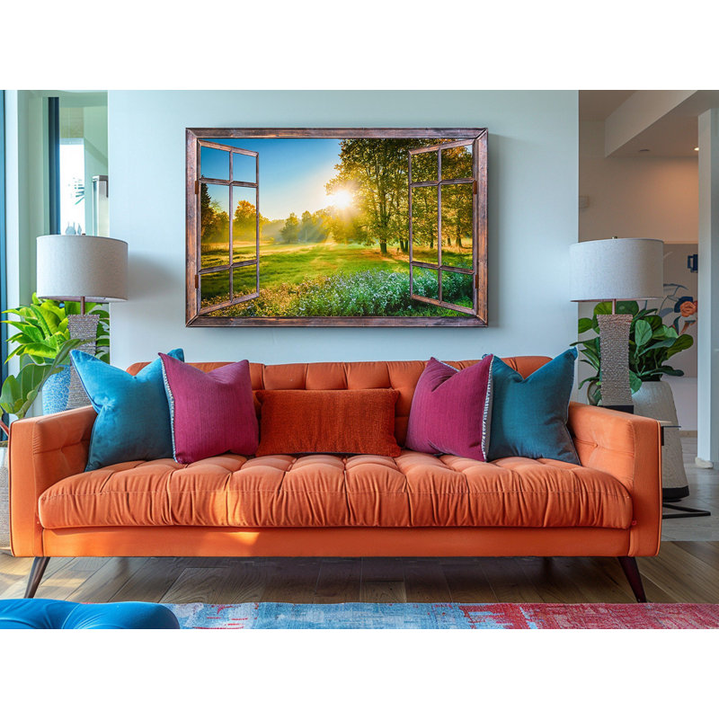 Impression sur toile vue de fenêtre en Toscane paysage 3D - décoration murale, H 20 po x l 30 po