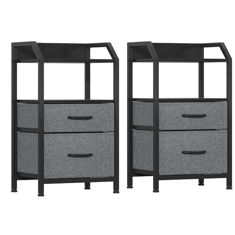 40cm W Metal Bedside Table, Deep Grey-2pcs