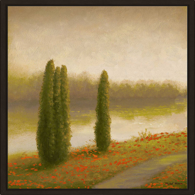 «Isle Floral Pathway II», reproduction de peinture acrylique, H 39,5 po x l 39,5 po x P 2 po, Cadre flottant espresso