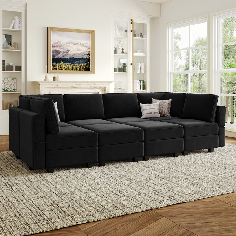 Grand canapé-lit modulaire réversible en velours de 116,6 po Wylodene, Velours noir