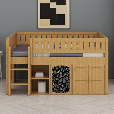 Loft Bed With Storage Cabinet And Chalkboard Panel