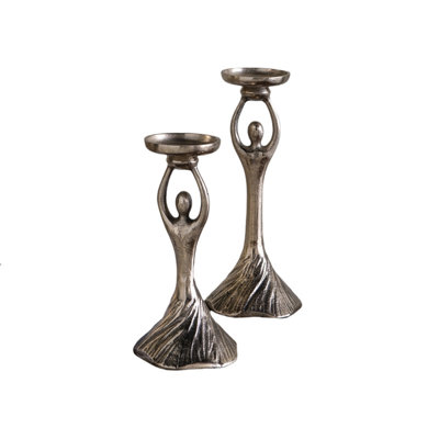 Ensemble de 2 porte-bougie pilier abstrait doré 2 pièces 9,5 po et 11,5 po - centre de ferme
