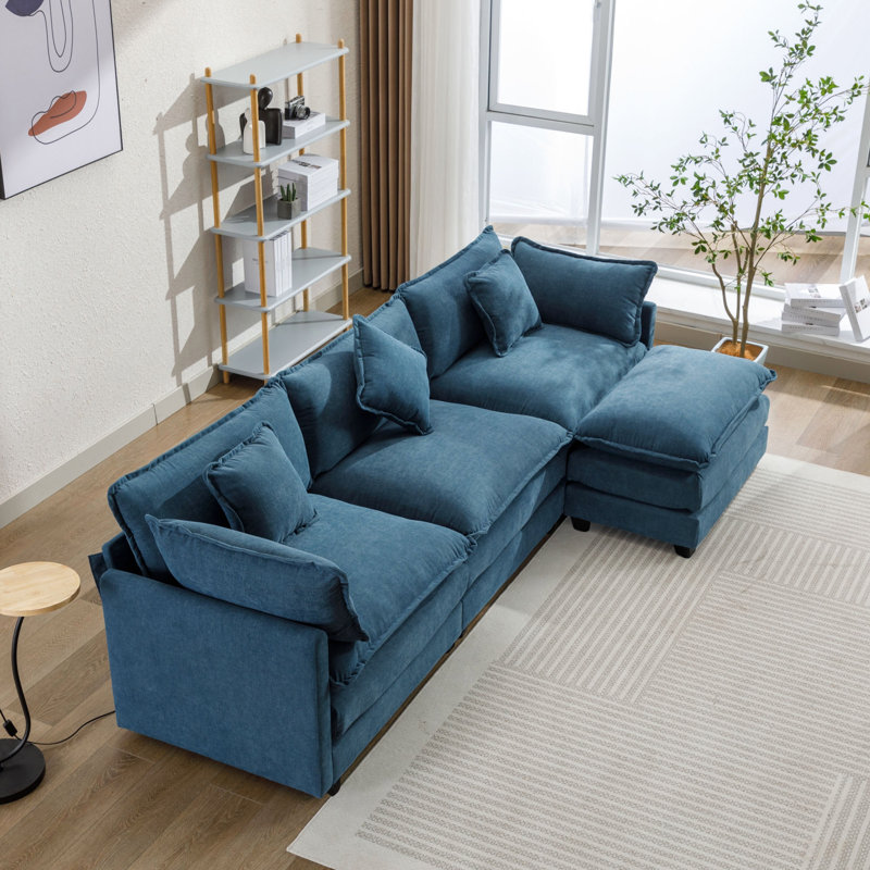 Canapé modulaire rembourré, Chenille bleue marine, H 33 po x l 112,2 po x P 35,4 po