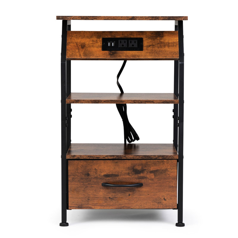 Table de chevet avec option de recharge, brun rustique - amplement d'espace pour les accessoires de chambre à coucher et pièce pratique