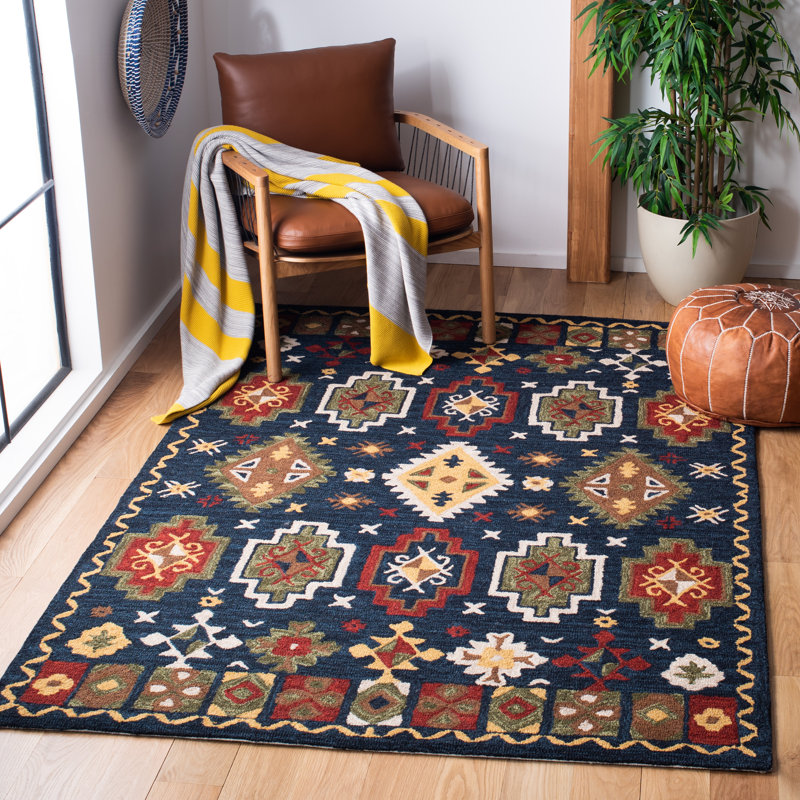 Gradin Oriental Handmade Tufted Wool Navy Area Rug, Rectangle 6' x 9'
