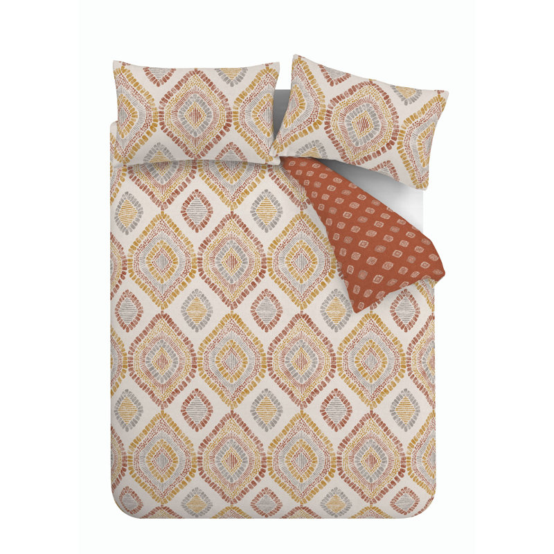 Ziri Cotton Duvet Cover Set, Super King Duvet Cover + 2 Standard Pillowcases, Terracotta