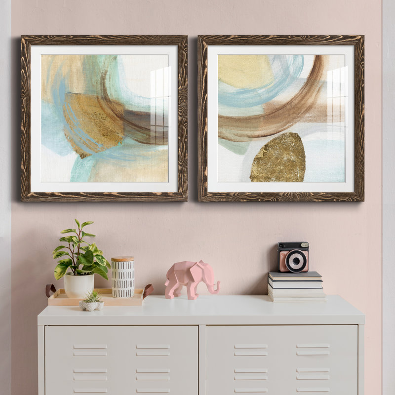Blue Rythme I - ensemble de 2 peintures encadrées, Encadré de bois de noyer, H 31,5 po x l 63 po x P 1,5 po