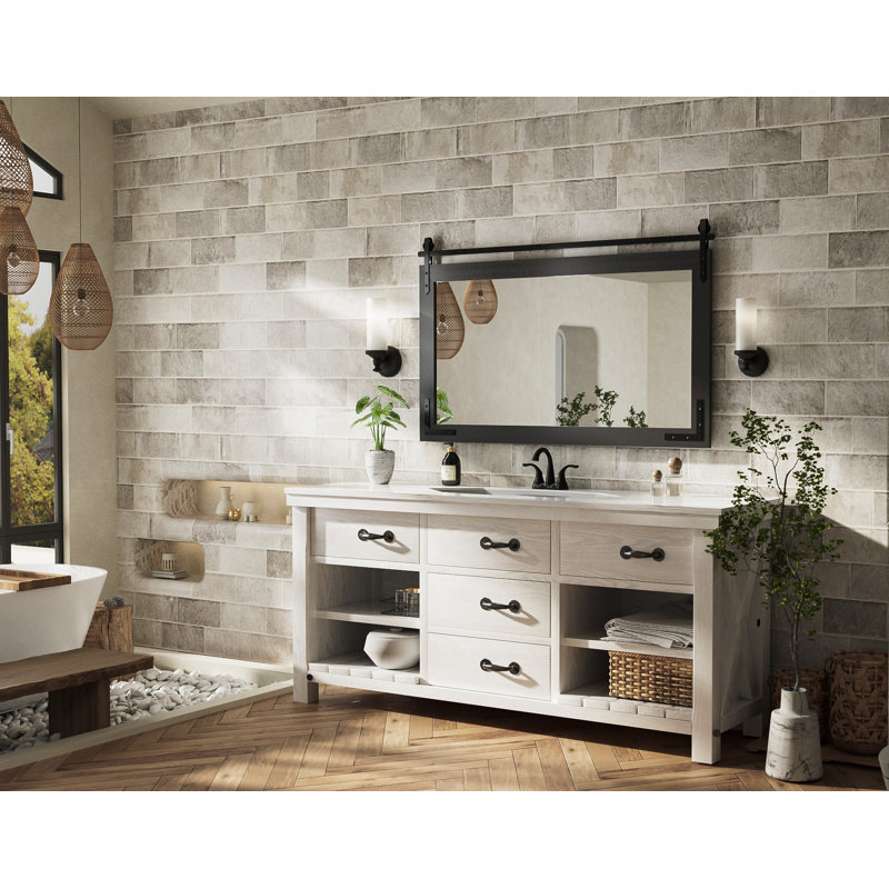 Miroir décoratif Brunilda Rustic Farmhouse, Noir, noir, noir, noir, 26 po x 40 po