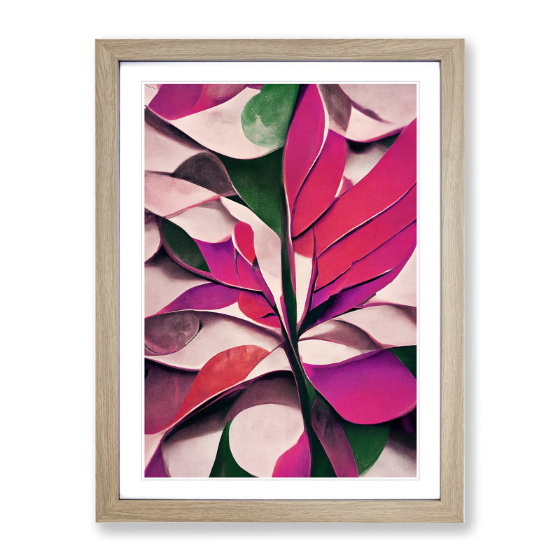 Abstract Leaf Art No.4 - Print, 66cm H x 48cm W, Oak Framed, White