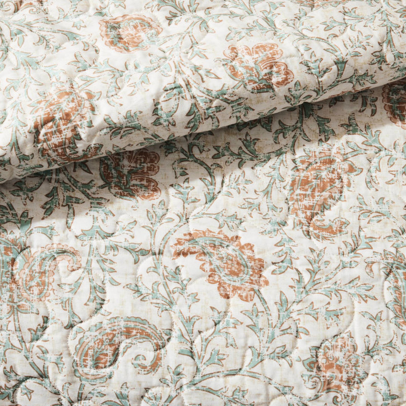 Courtepointe corail double / grand avec 6 pièces, coton et imprimé à pois pour décor de cachemire