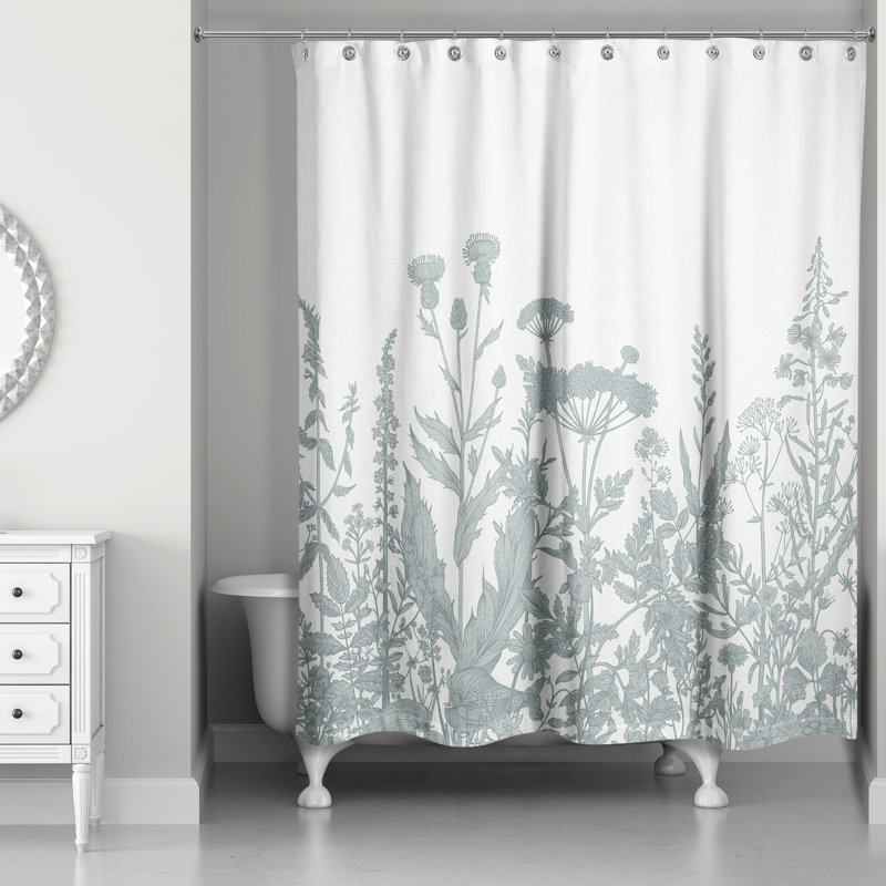 Rideau de douche simple à motif floral Thoms, Bleu