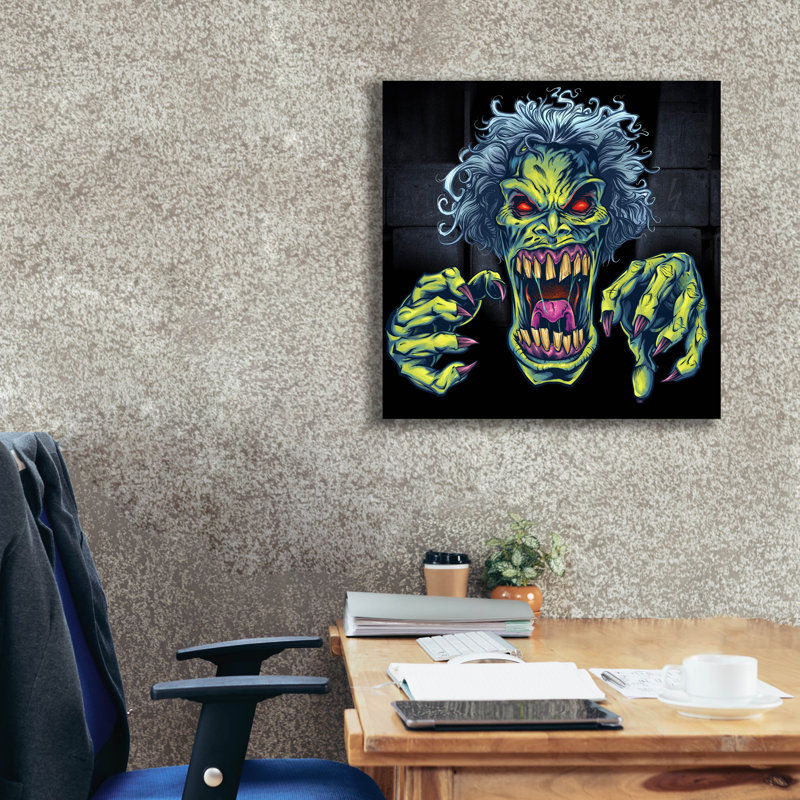 Dessin de Macmurray, zombie vert sur toile, H 26 po x l 26 po x P 1,5 po