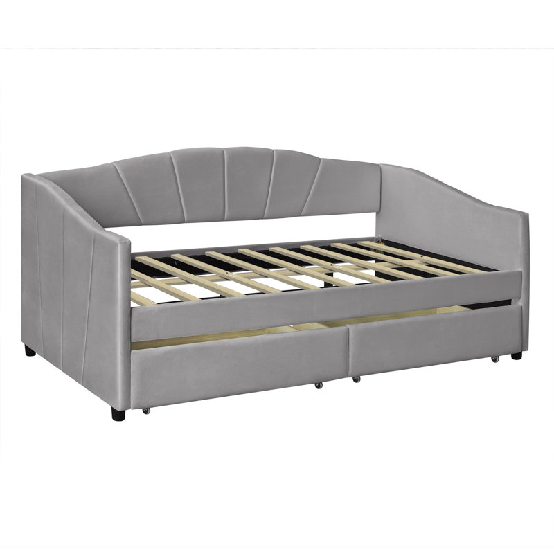 Kacy Upholstered Daybed with Trundle, Sofa Bed, Gray, Twin 1