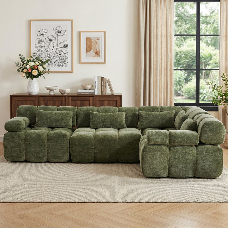 Canapé d'angle modulaire 4 places réversible en chenille, 113,8 po (289 cm), sans ossature apparente, revêtement en chenille, aucun assemblage requis