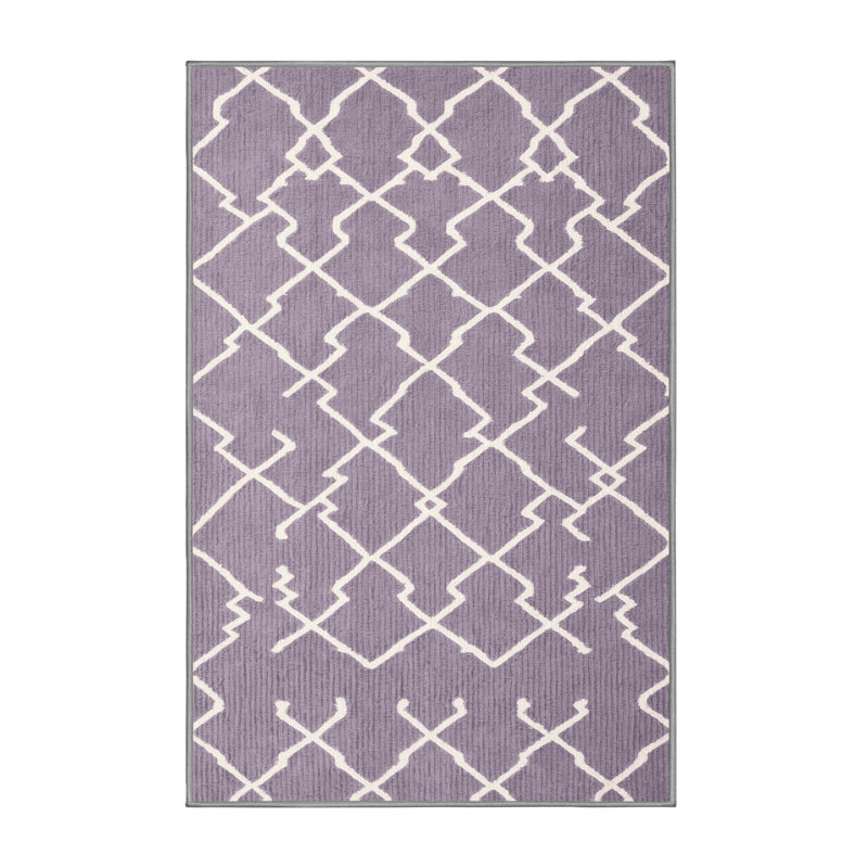 Tapis rose à motif treillis lavable à la machine, Rectangulaire 8 pi x 10 pi