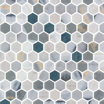 Spectrum Vibrant Hexagon Recycled Glass Mosaic Tile