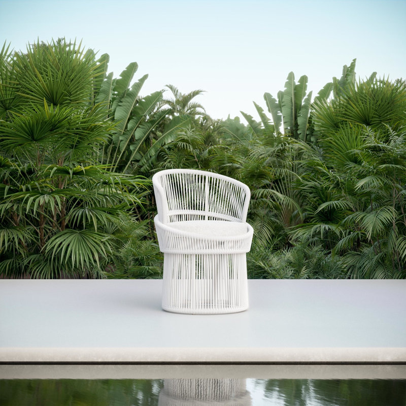 Palma Swivel Patio Dining Armchair with Cushion, Matte White Frame/White Mist Cushion
