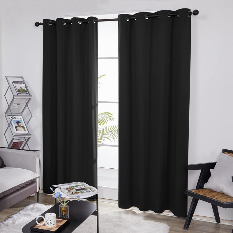 Thermal Insulated Room Darkening Grommet Curtain Panels (Set of 4), 52" W x 84" L, Black