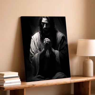 «Black and White Praying Jesus Portrait», reproduction d'art sur toile, art mural noir et blanc pour le salon, bureau de la chambre à coucher, couloir, mur de la galerie, appartement