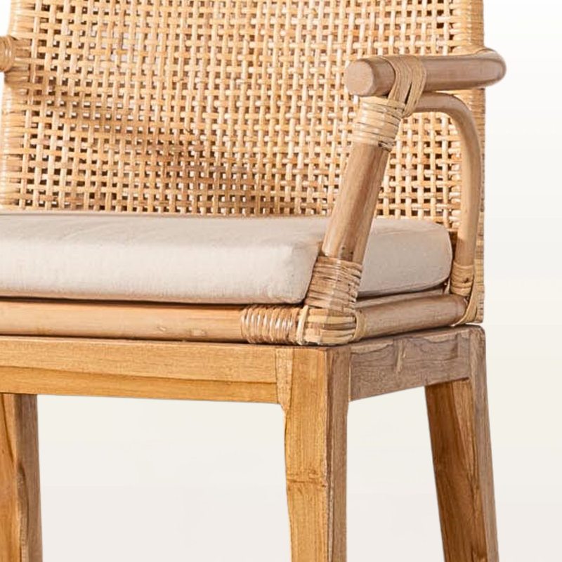 Tobias Rattan and Teak Wood Counter Stool Set, White/Natural Rattan 38.73'' H X 21.85'' W X 19.48'' D