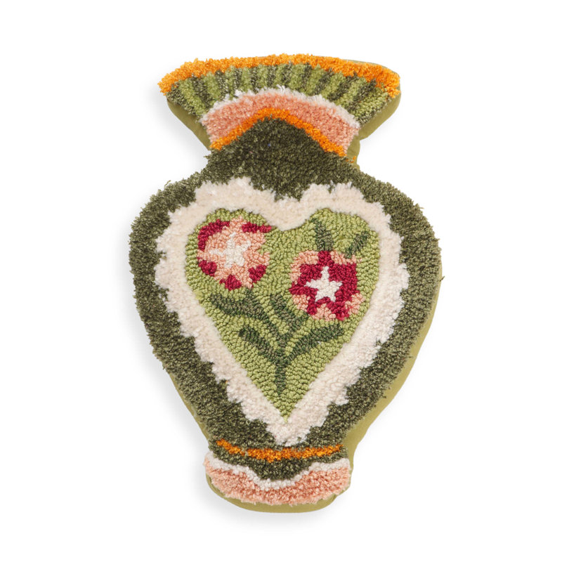 Green and Orange Hand-Tufted Heart Accent Pillow