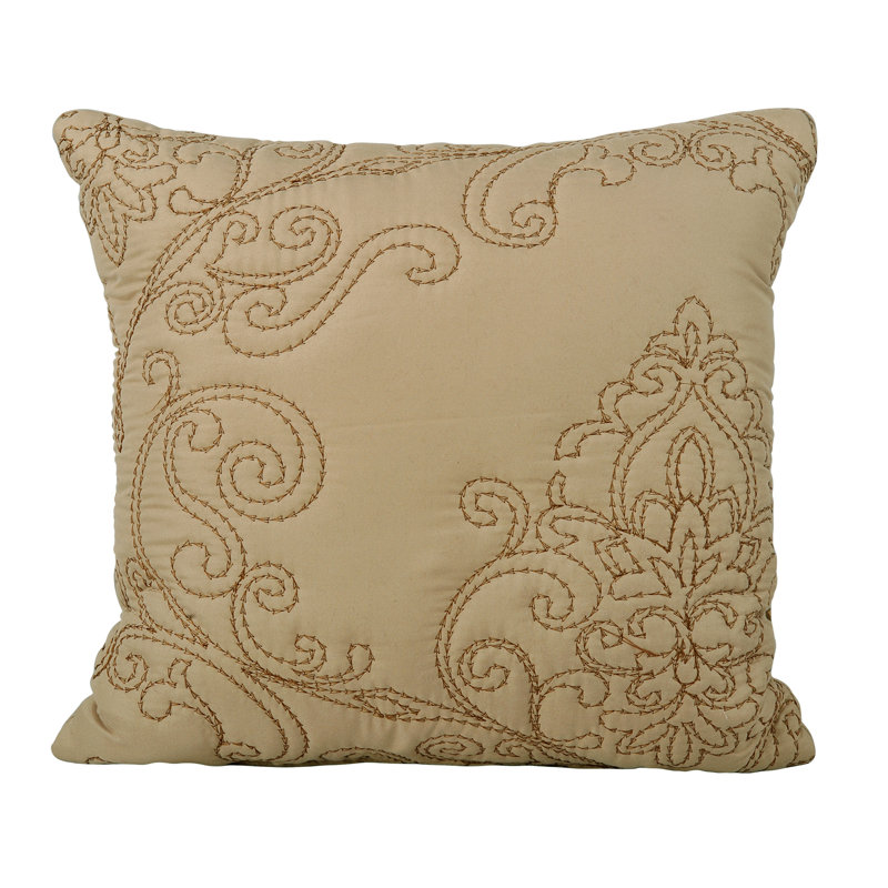 4 Piece Damask Oversized Embroidery Bedspread Set, King Quilt + 2 King Shams + Throw Pillow, Encens