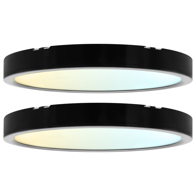  7 In. LED Flush Mount Light, Surface Mount, 5CCT, 1150LM, CRI90, 110° Beam, 14W, Dimmable Wet Rated & UL Listed Round Slim + Black Trim 2 Pack