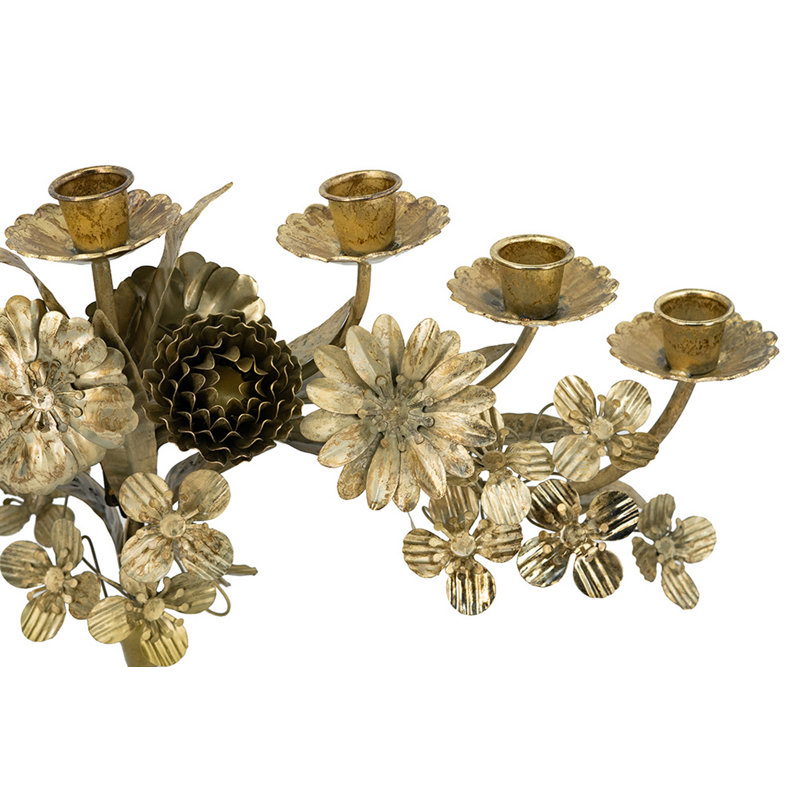 18.5x4.3x11" Ornate 7-Light Iron Taper Candle Holder With Gold Floral Design