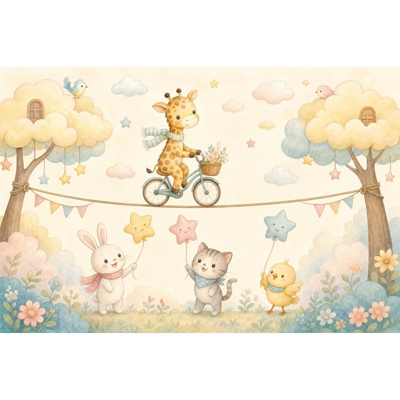 Papier peint pépinière aquarelle, animaux mignons, 100 po x 96 po, Texturé non collé