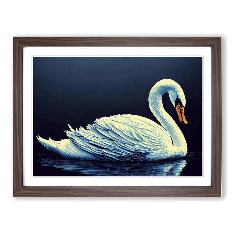 Enthralling Swan - Single Picture Frame Print, 25cm H x 34cm W x 2cm D, Walnut 