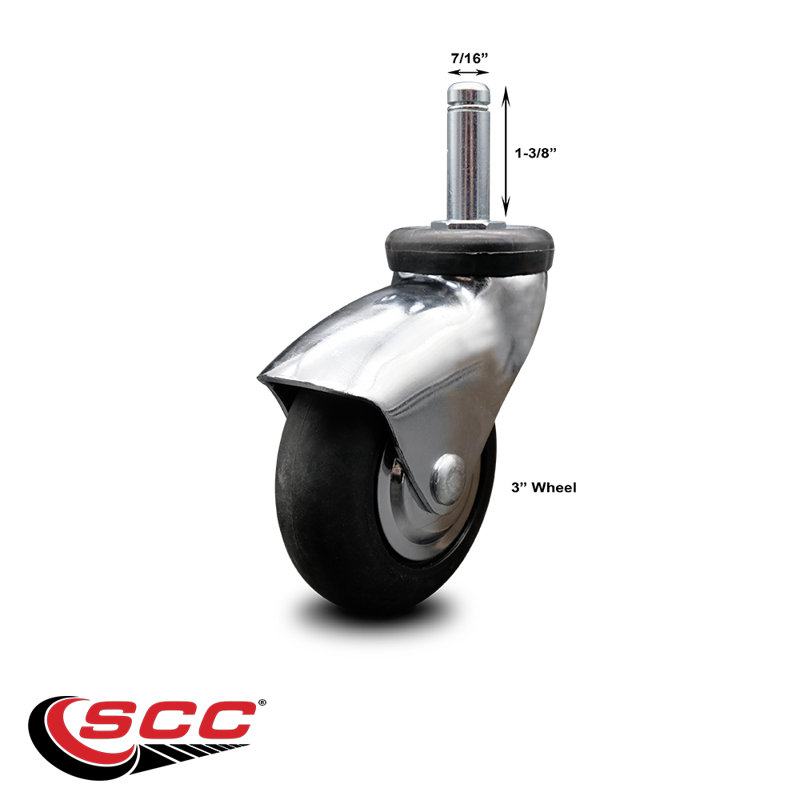 Rouleau de tige en caoutchouc néoprène 3 pouces avec anneau de préhension 3/8 pouce SCC, Chrome brillant