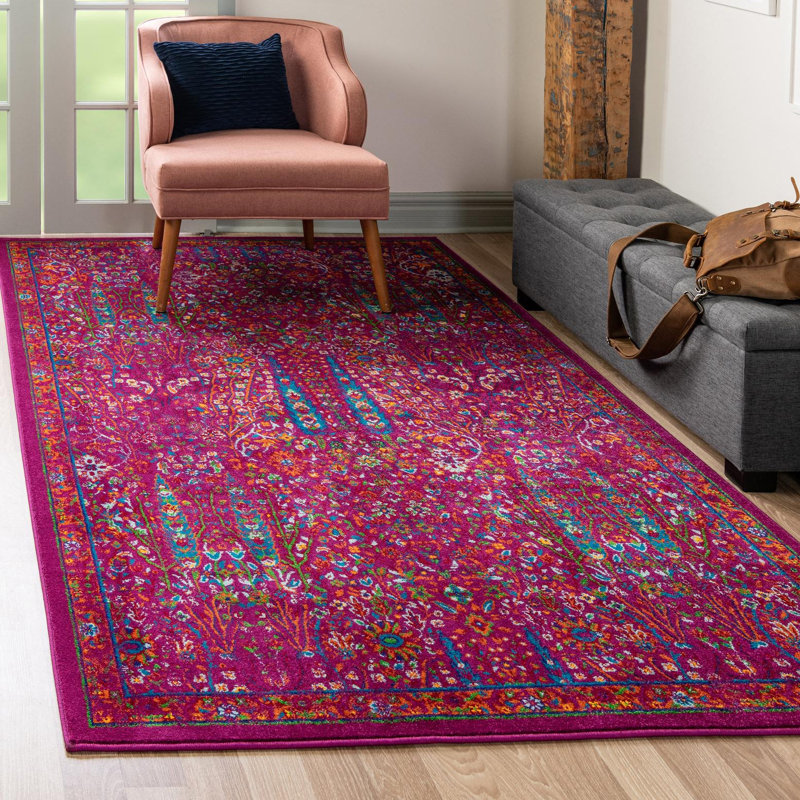 Tapis rond rose en polypropylène tissé à la machine Kleinschmidt, Rectangle 5 pi 3 po x 8 pi