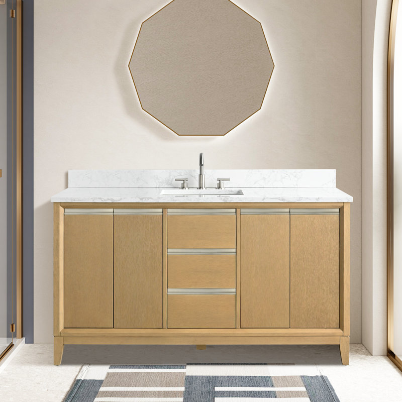 Meuble-lavabo double 60 po avec comptoir, Chêne naturel, Simple , 60"