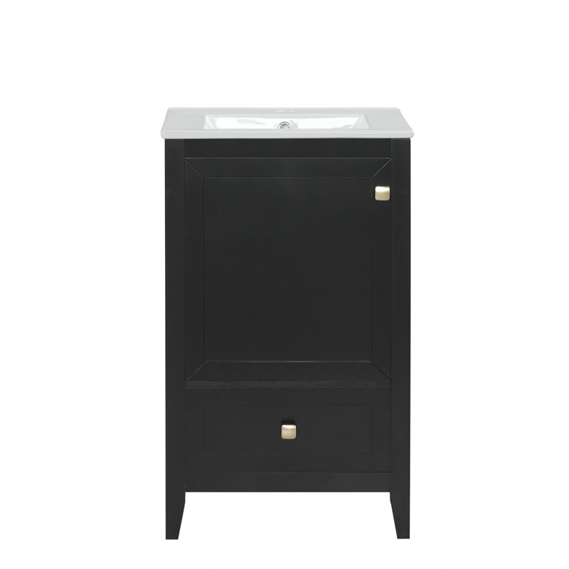 Meuble-lavabo de salle de bain 20 po - Noir, lavabo en céramique, lavabo à un tiroir facile à nettoyer, trop-plein intégré