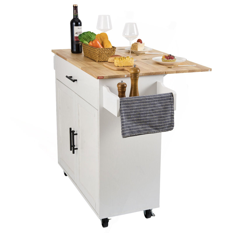Kitchen Island Cart With Solid Wood Top, 35.4" Width Mobile Carts With Storage Cabinet, Rolling Kitchen Table With Spice Rack, Towel Rack, Drop Leaf And Drawer, Portable Islands On Wheels