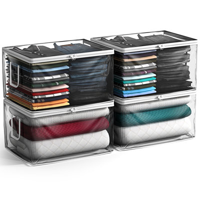 Sorbus 90L Clear Storage Bag, Foldable Plastic with Zipper & Handles for Clothes & Blankets - 4 Pack