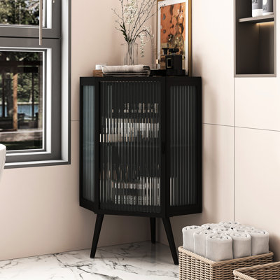 Armoire 22,25 po avec porte en verre trempé et tablettes de rangement pour la salle de bain, le salon et la chambre à coucher