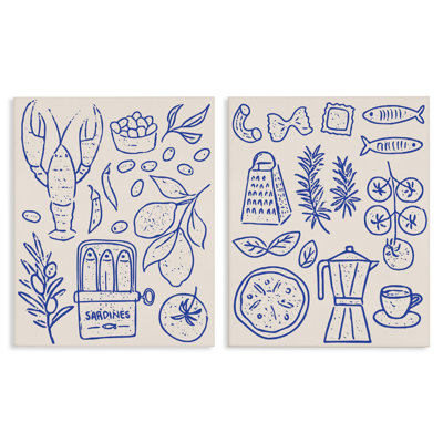 Ensemble de 2 toiles de cuisine méditerranéenne, par Camila Juncos